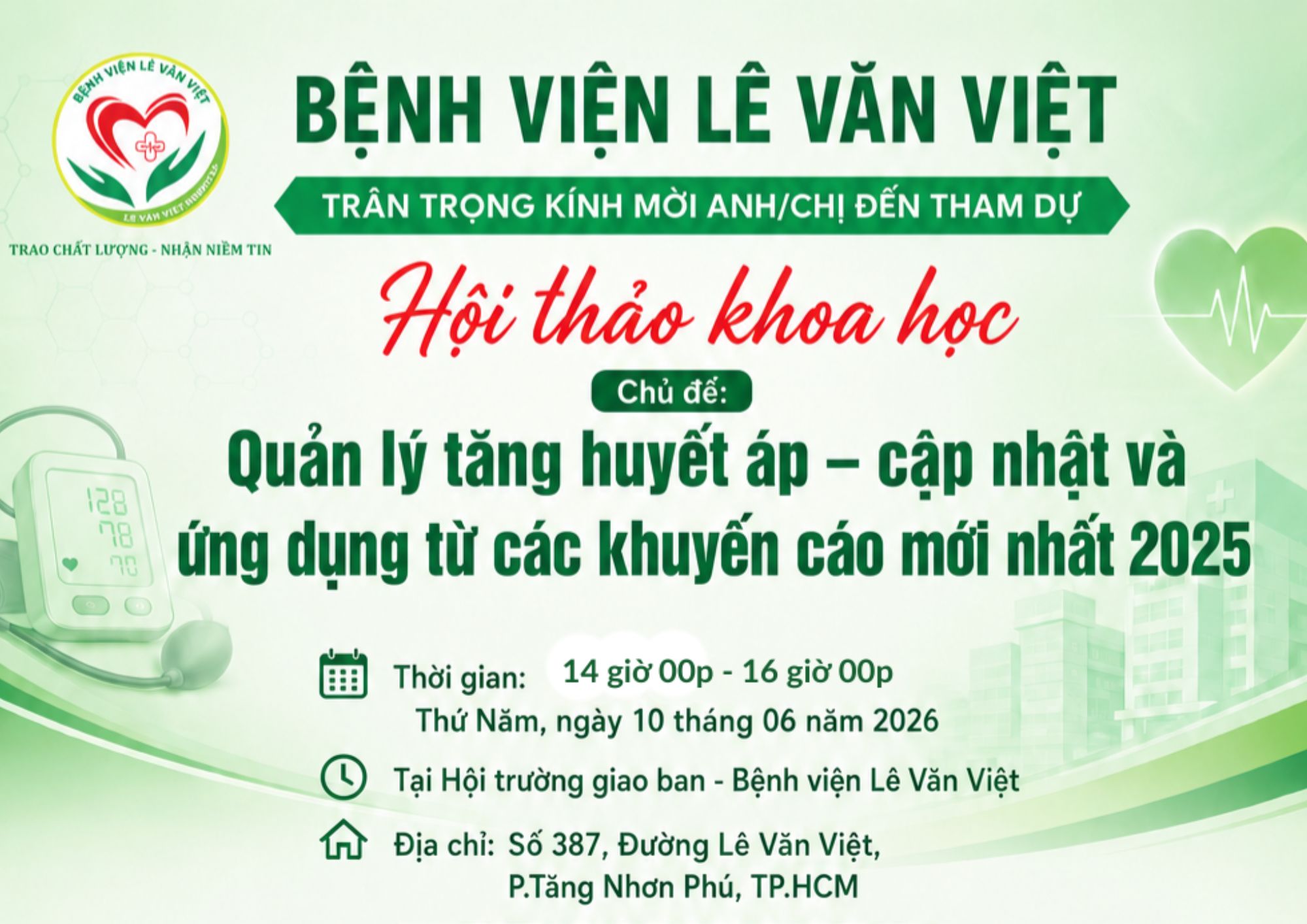 Thông báo hội thảo khoa học: Quản lý tăng huyết áp - cập nhật và ứng dụng từ các khuyến cáo mới nhất 2025
